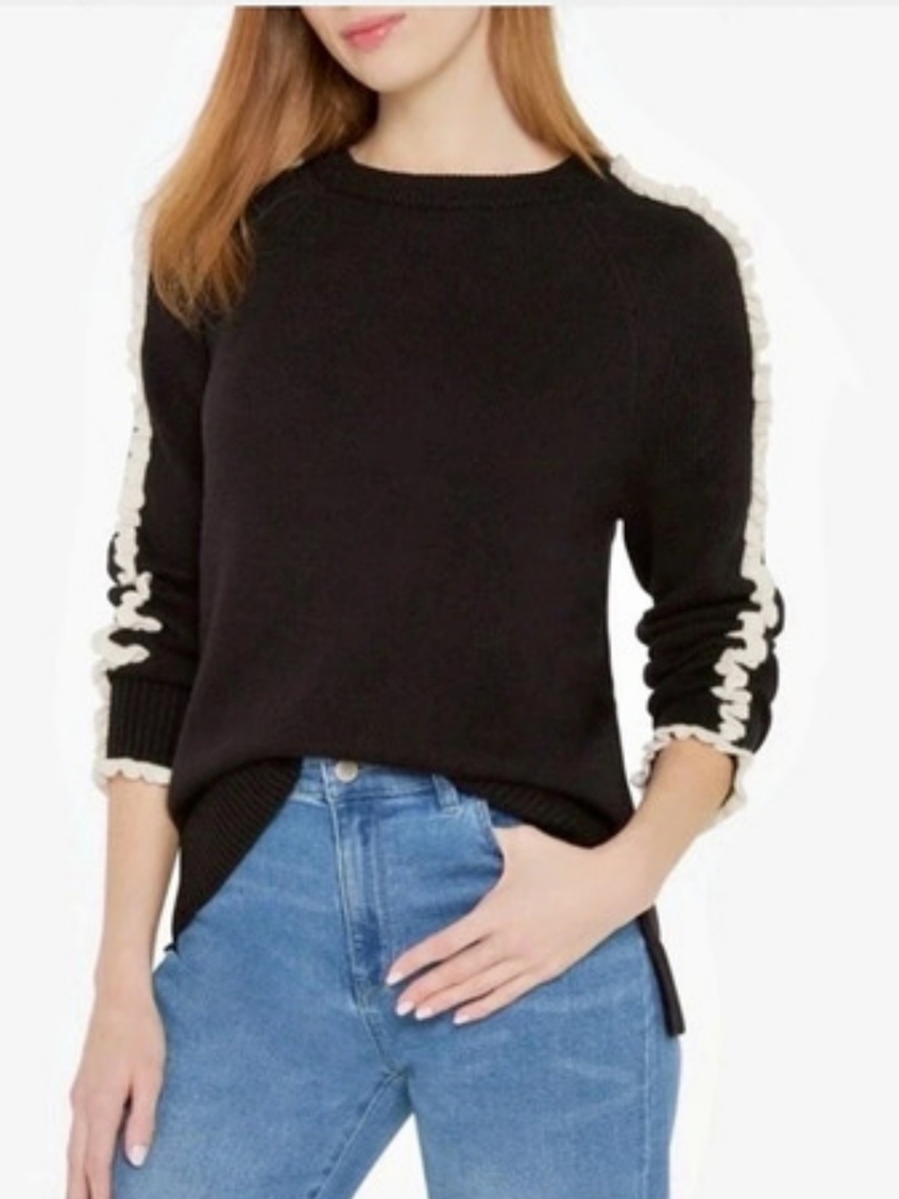 Nic + Zoe Ruffled Down Sweater in Black